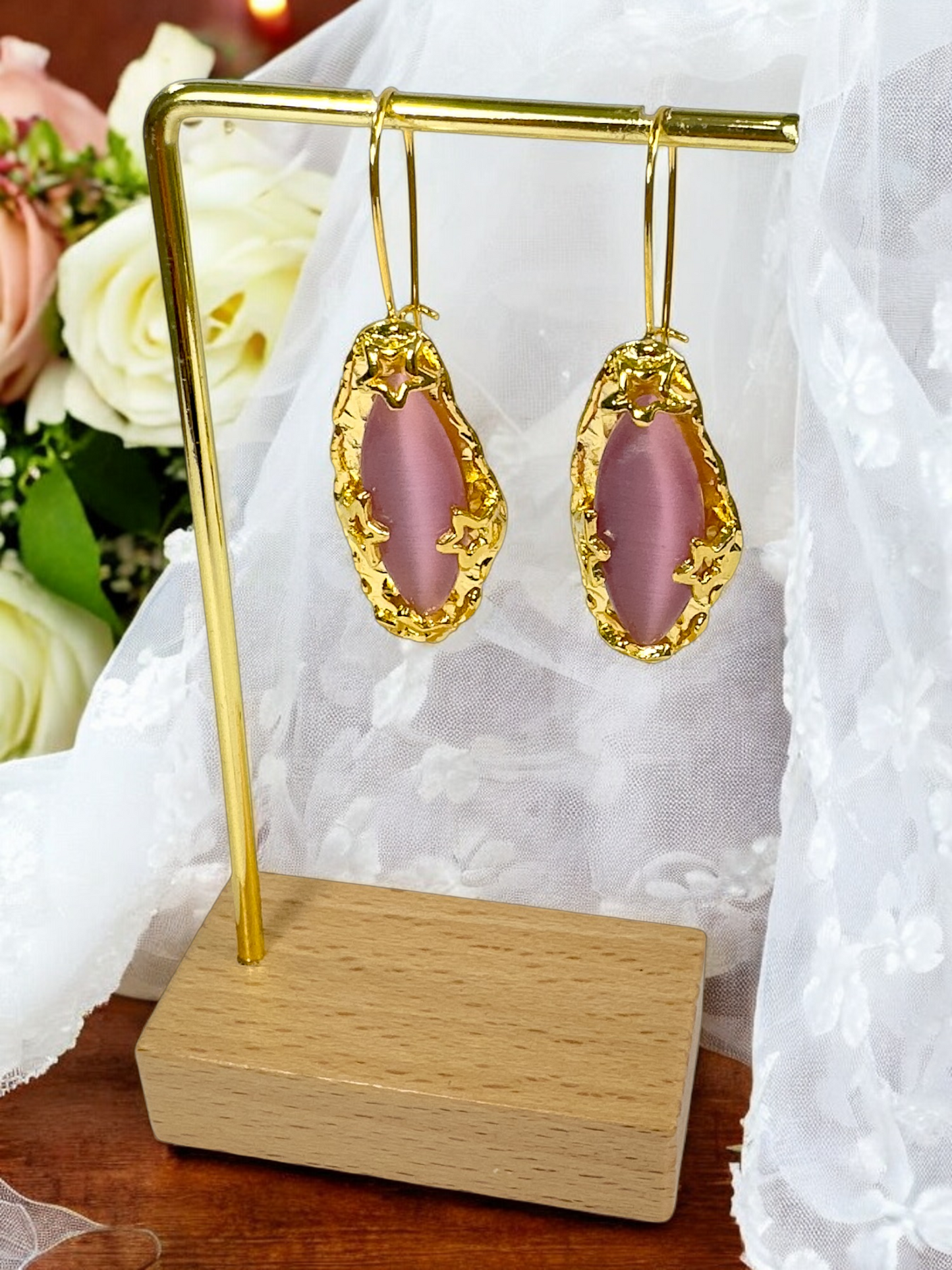 Celine Natural Stone Pink Drop Earrings