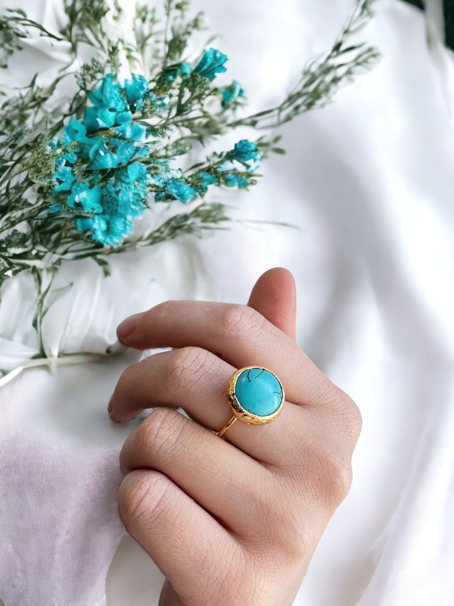 Olivia Natural Turquoise Stone Adjustable Ring