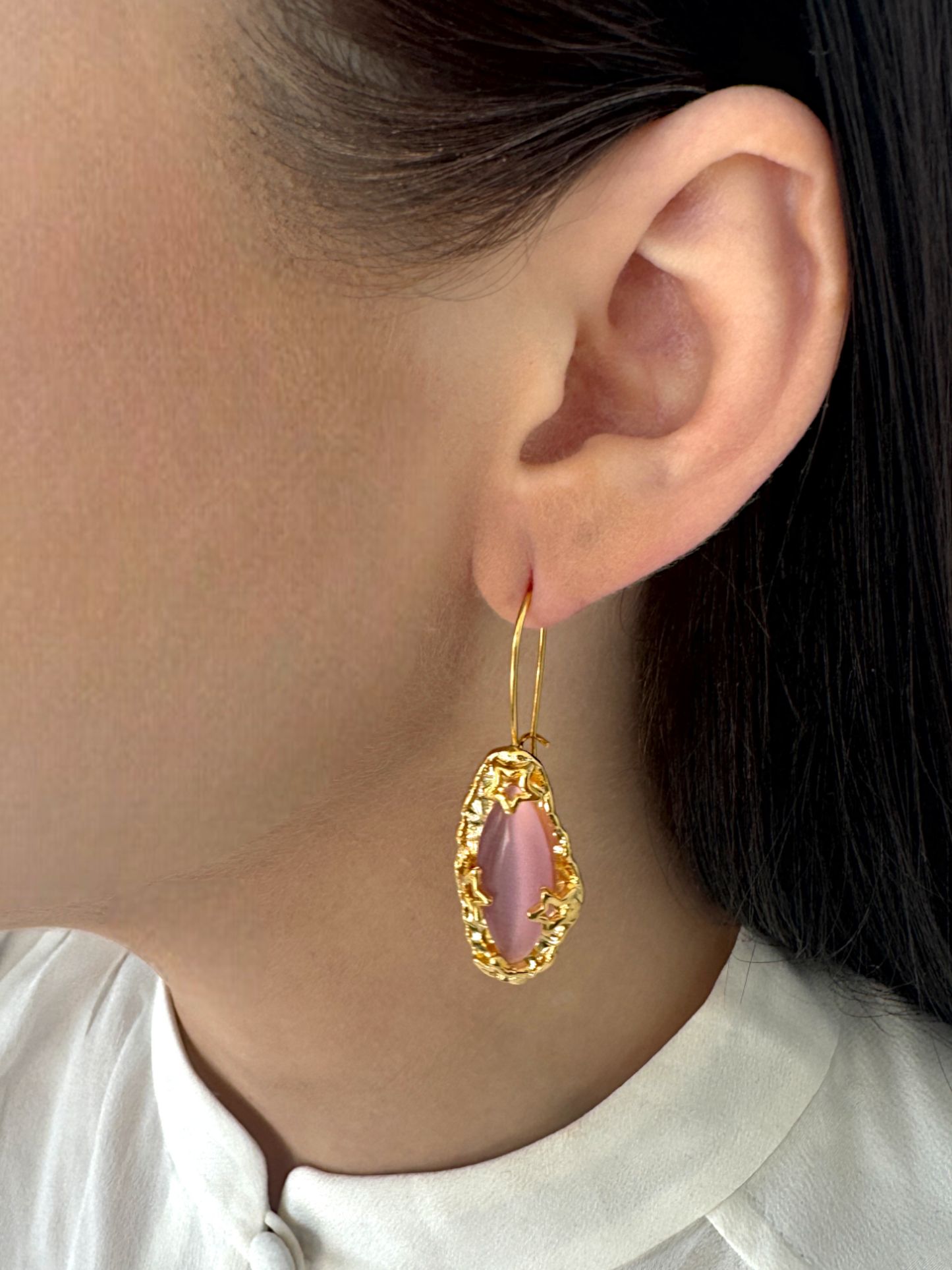 Celine Natural Stone Pink Drop Earrings