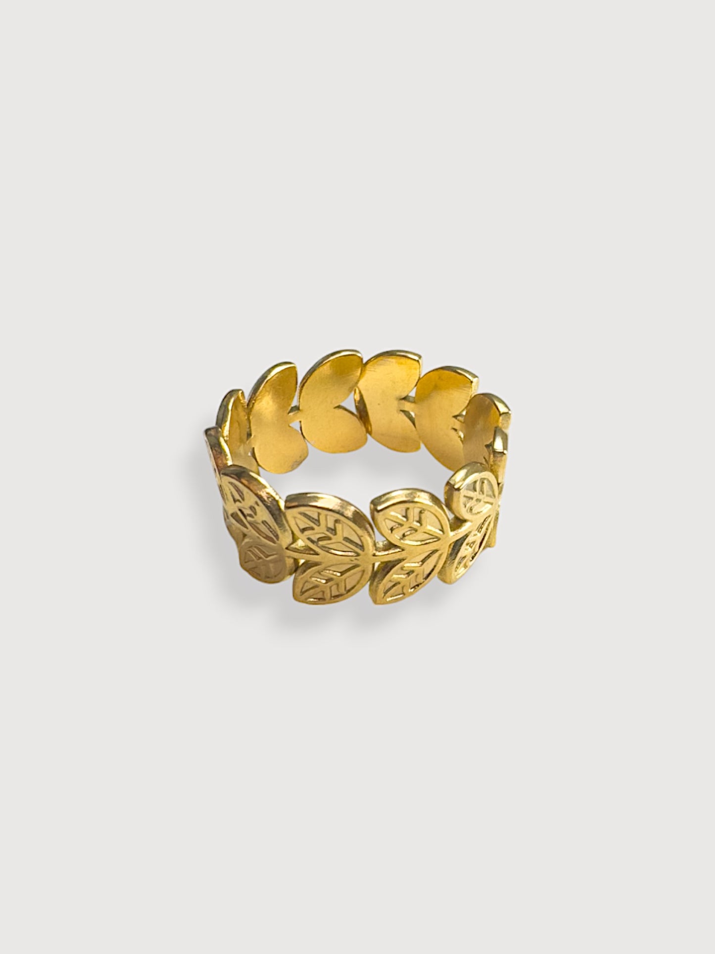 Yasmin Leaf Pattened Stainless Steel Adjustable Ring