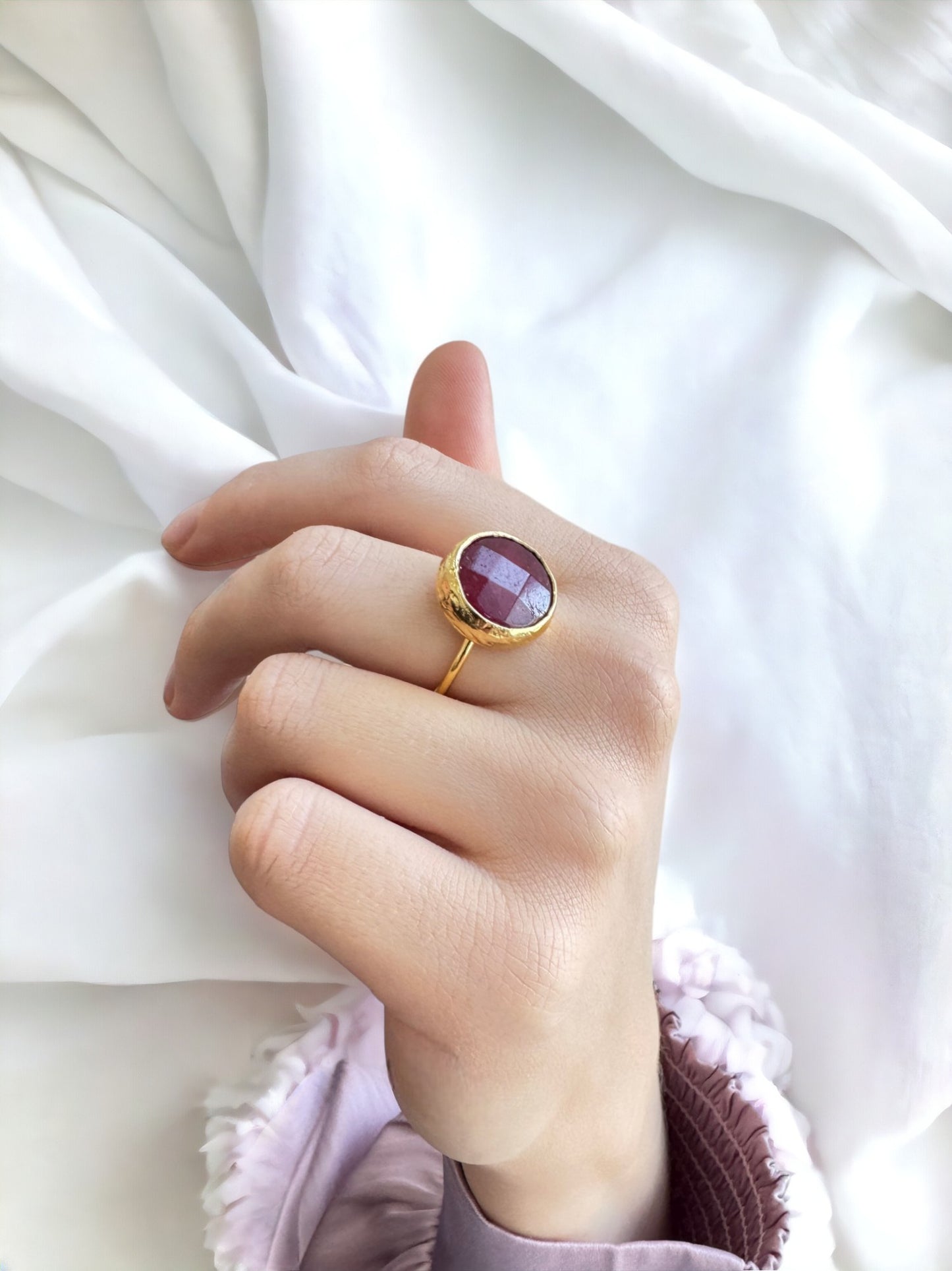Olivia Natural Agate Stone Adjustable Ring