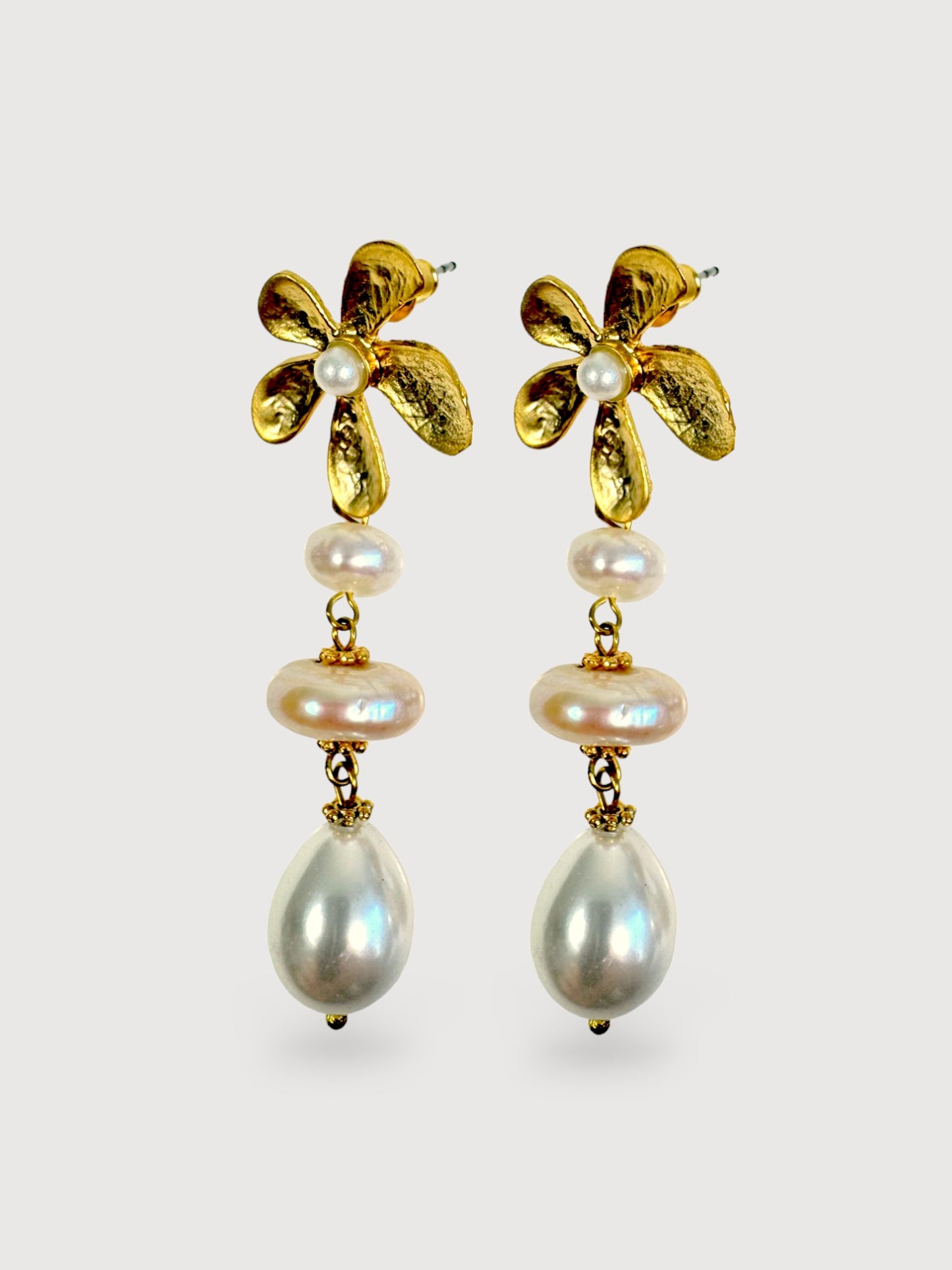 Palma Three Rows Drop Pearl Earrings