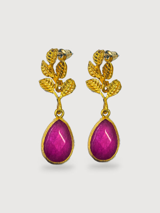 Selena Leaf Red Natural Stone Earrings