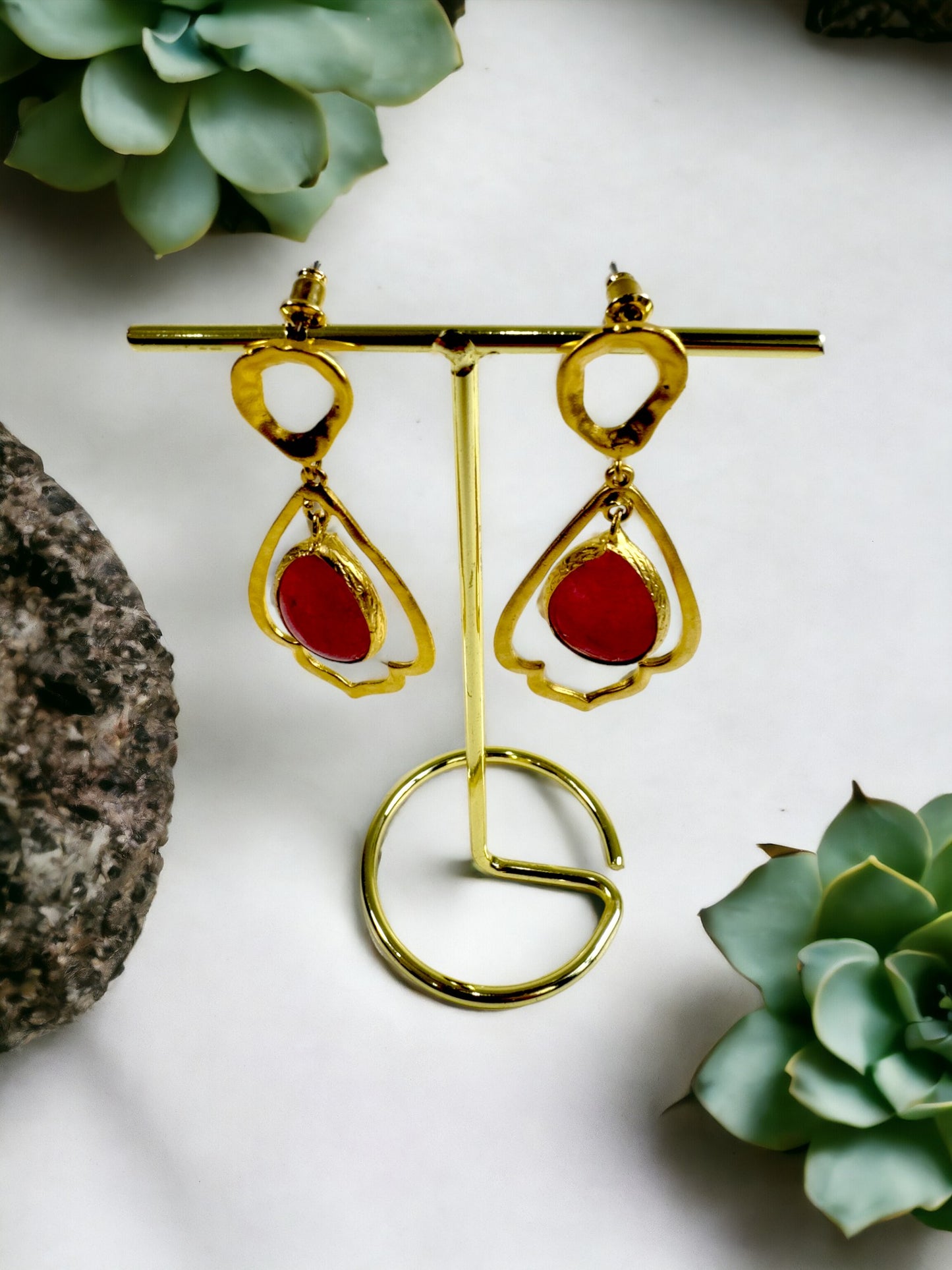 Syntia Metal Framed Natural stone Earrings