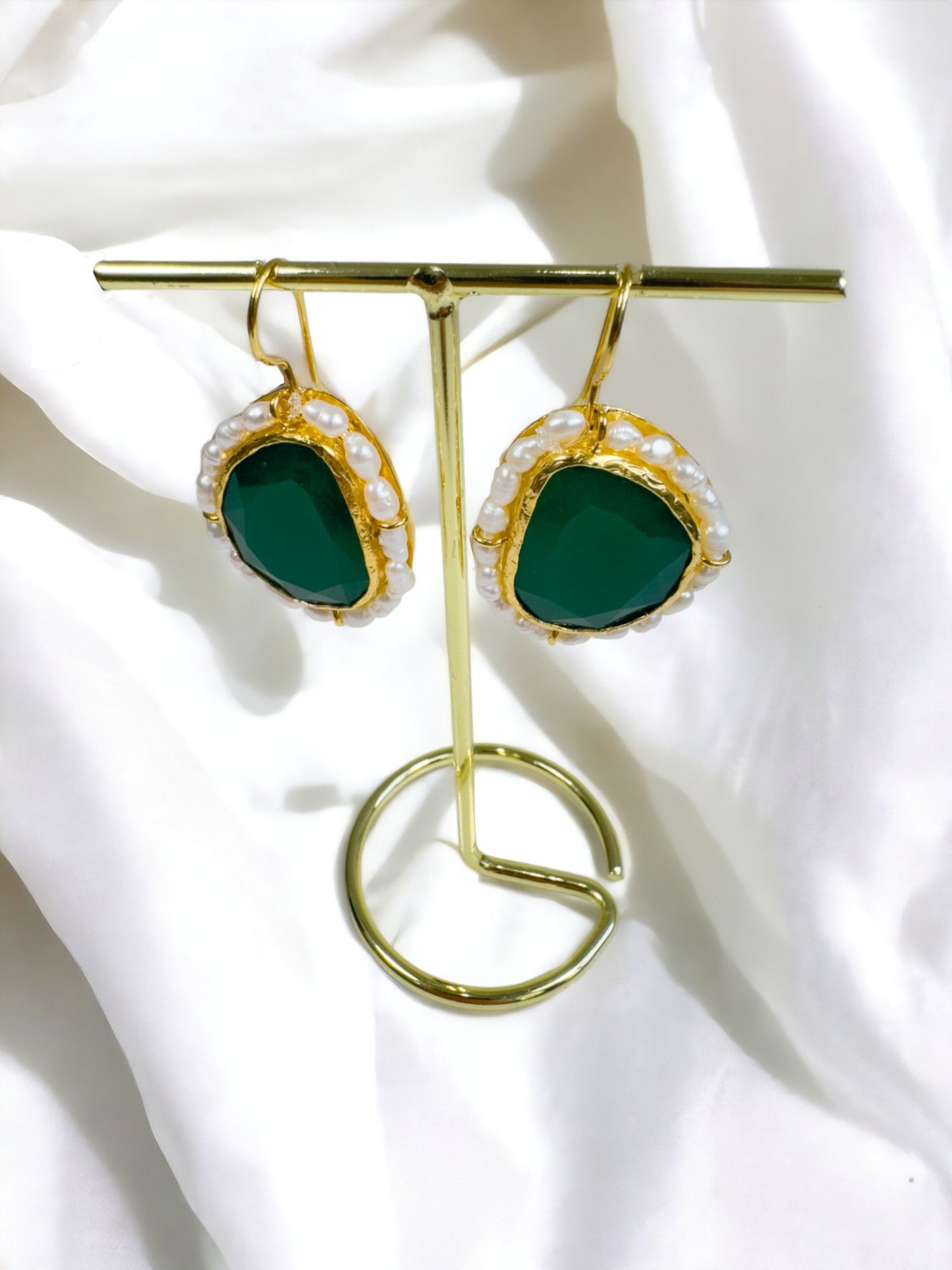 Amira Pearl Framed Natural Stone Earrings