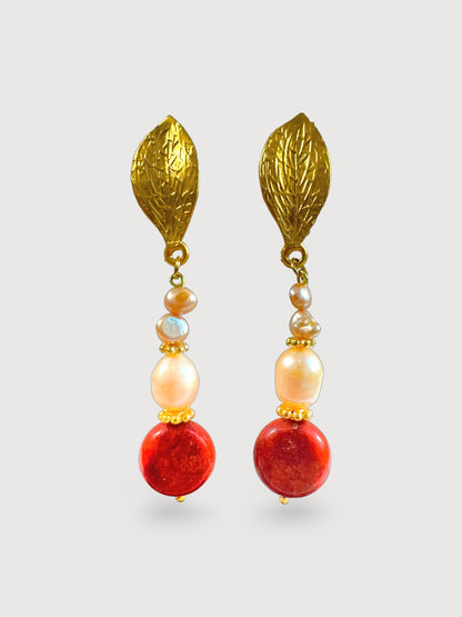 Aurora Coral and Freshwater Pearls Drop Earrings