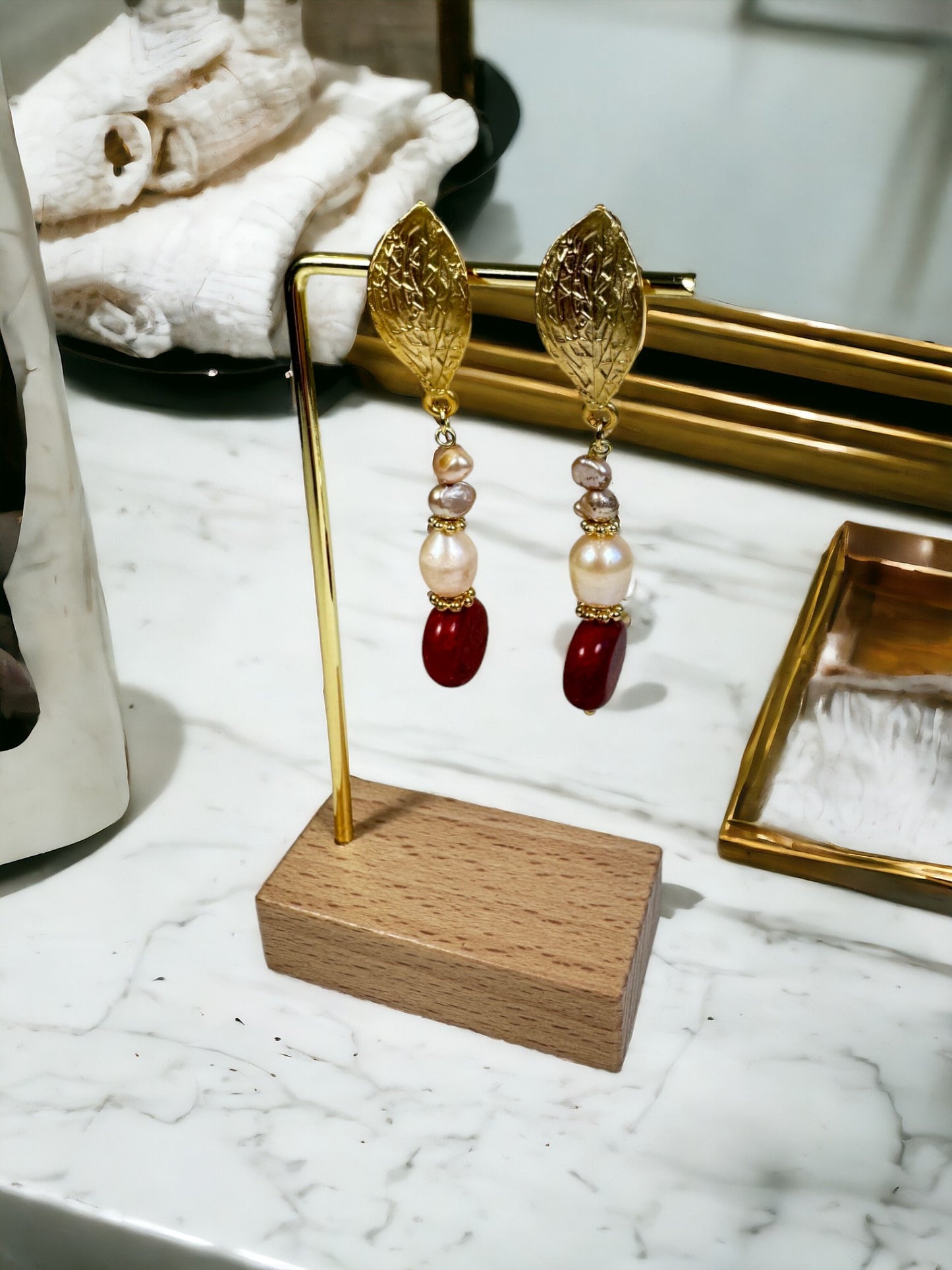 Aurora Coral and Freshwater Pearls Drop Earrings