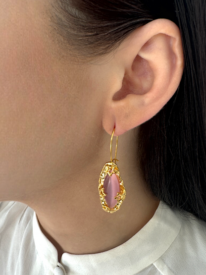 Celine Natural Stone Pink  Drop Earrings