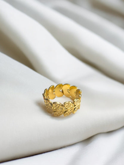 Yasmin Leaf Pattened Stainless Steel Adjustable Ring