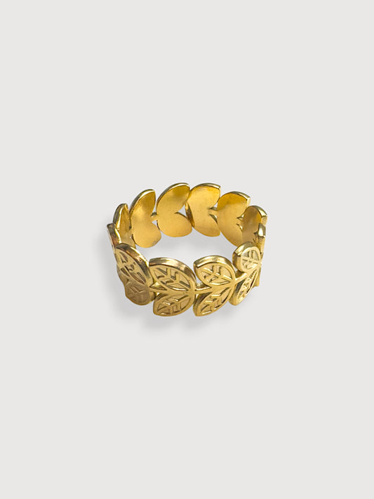 Yasmin Leaf Pattened Stainless Steel Adjustable Ring