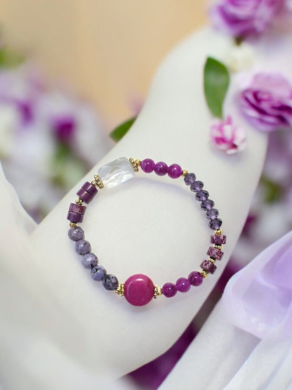 Cora Purple Natural Stones Elastic Bracelet