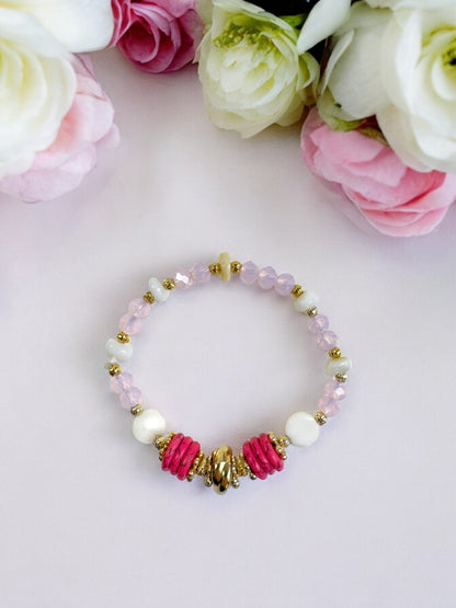 Monica Pink Natural Stones Elastic Bracelet