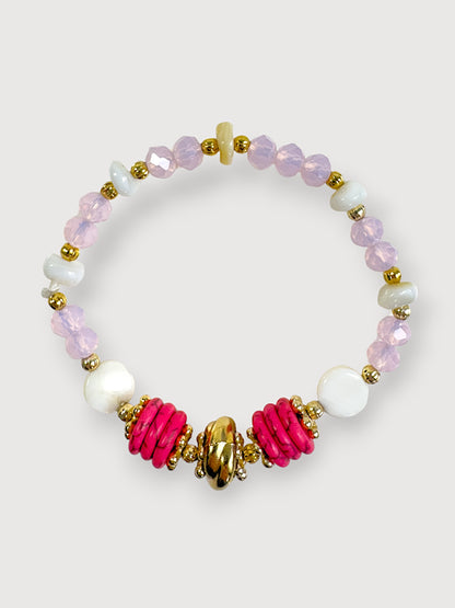 Monica Pink Natural Stones Elastic Bracelet