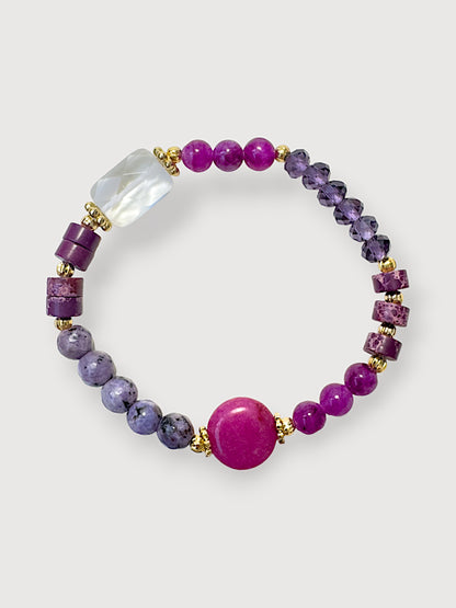 Cora Purple Natural Stones Elastic Bracelet